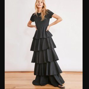 NWT Something Navy Alexandra Tiered Ruffle Maxi Dress Short Sleeve Black Sz XS